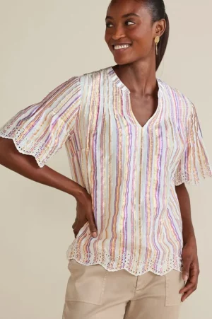 Ciel Metallic Stripe Eyelet Top<Soft Surroundings Outlet