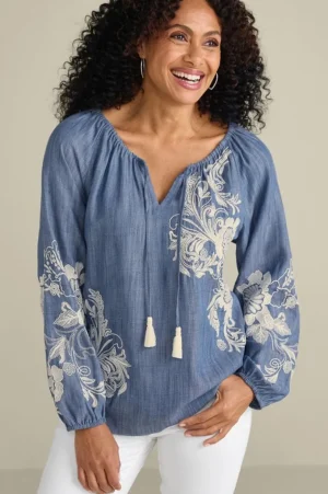 Diya Embroidered Tencel™ Peasant Top<Soft Surroundings Clearance