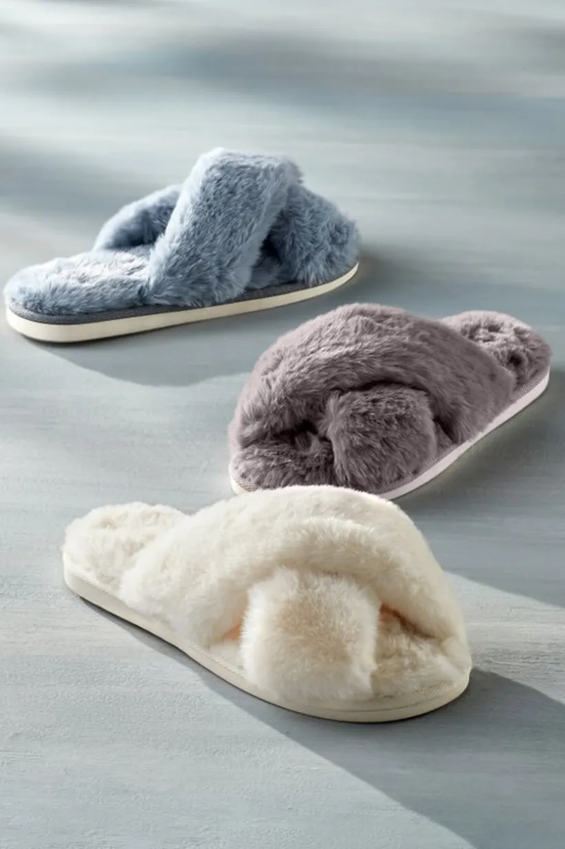 Dreama Faux Fur Cross Band Slippers<Soft Surroundings Best