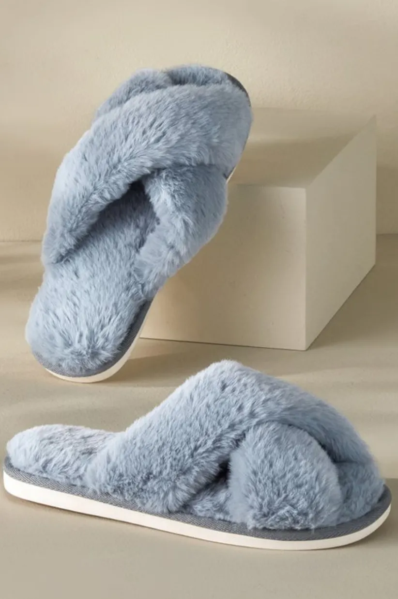 Dreama Faux Fur Cross Band Slippers<Soft Surroundings Best