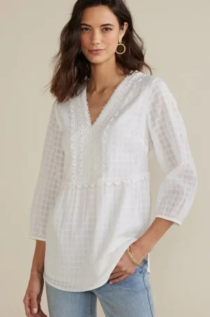Elodie Windowpane Gauze Top<Soft Surroundings New