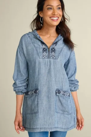 Evie Embroidered Tencel Hoodie<Soft Surroundings Clearance