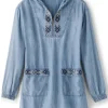 Evie Embroidered Tencel Hoodie<Soft Surroundings Clearance