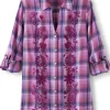 Gracie Embroidered Plaid Big Shirt<Soft Surroundings Discount