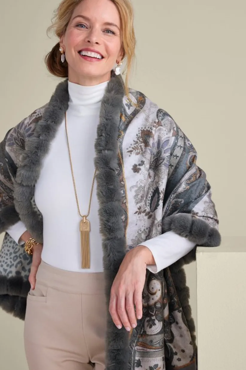 Katya Faux Fur Trim Wrap Scarf<Soft Surroundings Best