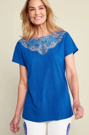Luella Linen Blend Lace Tee<Soft Surroundings Hot