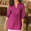 Mikaela Embroidered 3/4 Sleeve Tunic<Soft Surroundings Online