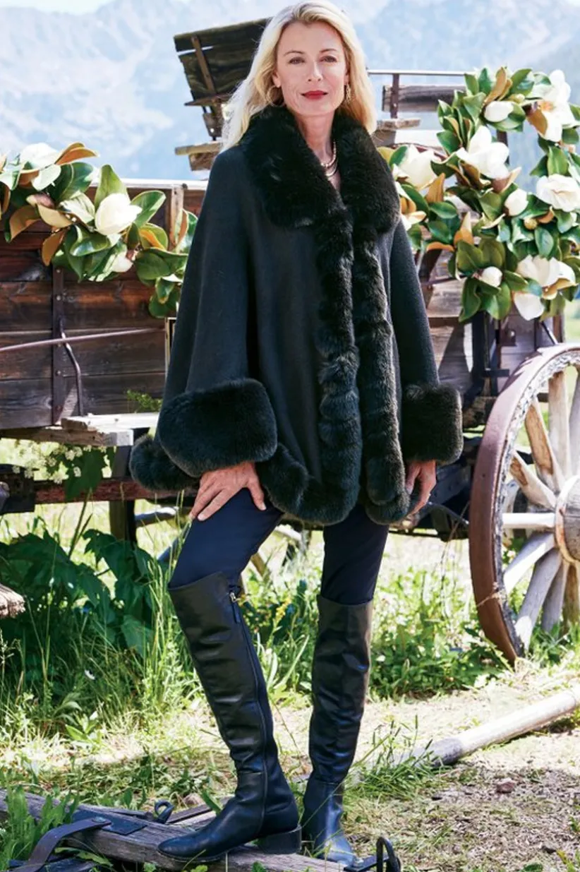 Mila Faux Fur Trim Cape<Soft Surroundings Clearance