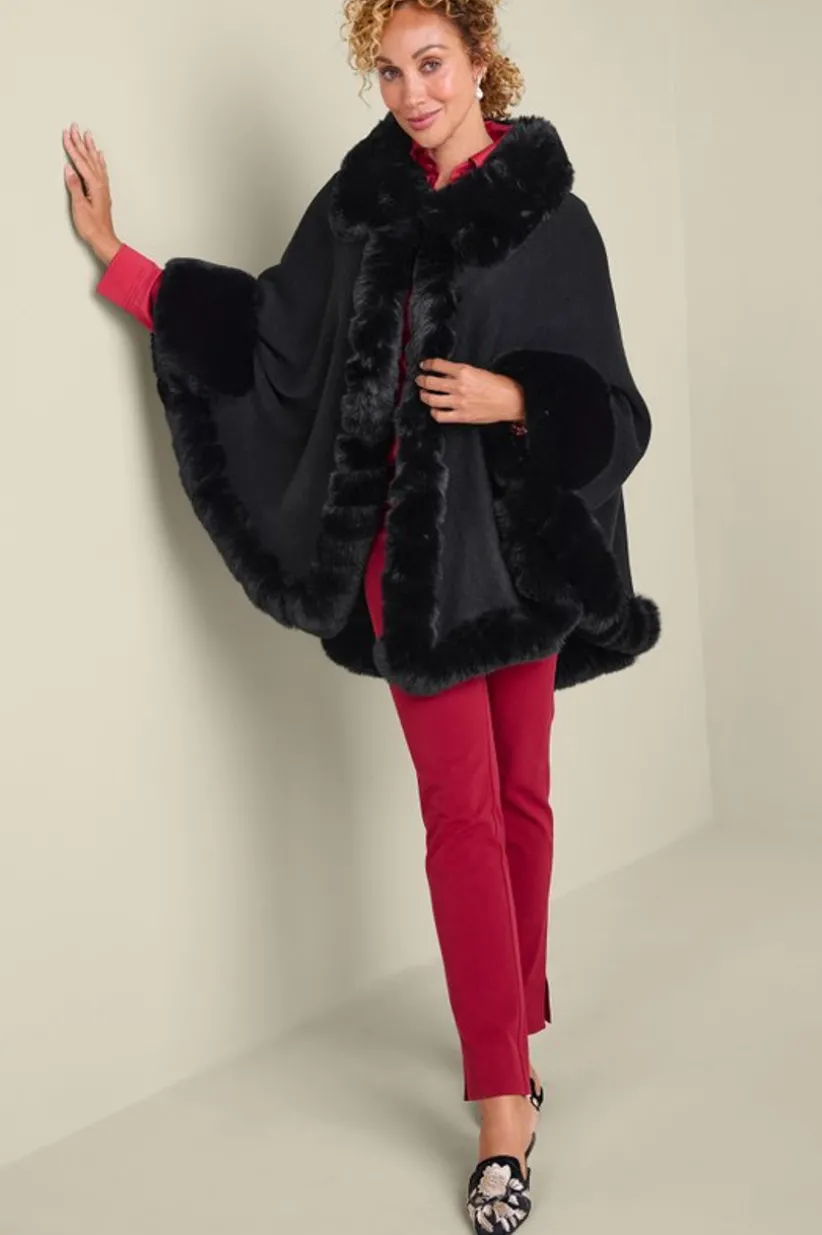 Mila Faux Fur Trim Cape<Soft Surroundings Clearance
