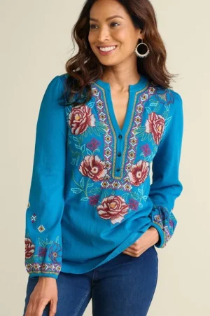 Riva Embroidered Knit Gauze Top<Soft Surroundings Fashion