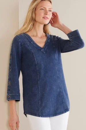 Wilma Washed Knit Denim Tunic<Soft Surroundings Fashion
